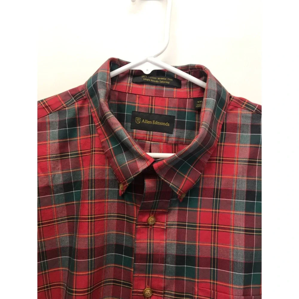 Allen Edmonds Shirt Mens XXL Red Plaid Button Down Wrinkle Free Long Sleeve